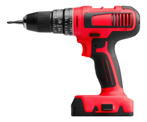 Red and black cordless power drill with a bit attached
