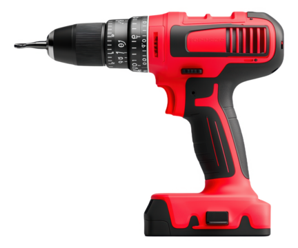 Red and black cordless power drill with a bit attached