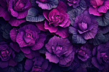 Obraz premium Ornamental Cabbage Plant. Curly Purple Leaves of Kale. Botanical Greenery for Garden Decor