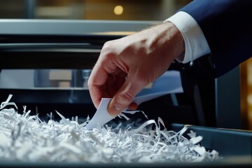 Paper Shredder: Businessman's Hand Shredding Document to Pieces