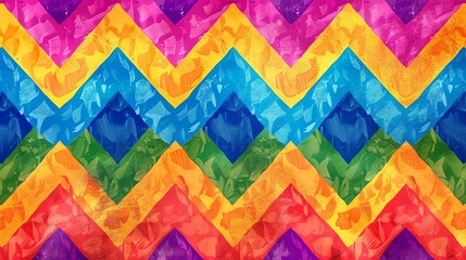 A colorful chevron pattern with different colored shapes overlaid on top of each other.