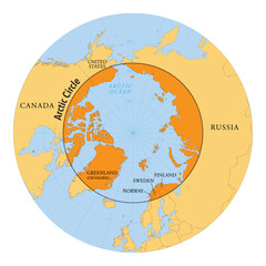 Vector map of the Arctic Circle with countries and regions: Geographic Illustration of the Polar North © Dimitrios