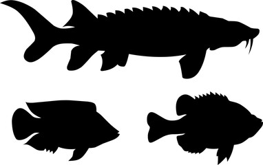 Fish silhouette vector art black and white