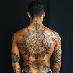 Stunning Floral Mandala Back Tattoo on Casually Dressed Individual