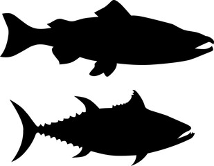 Fish silhouette vector art black and white