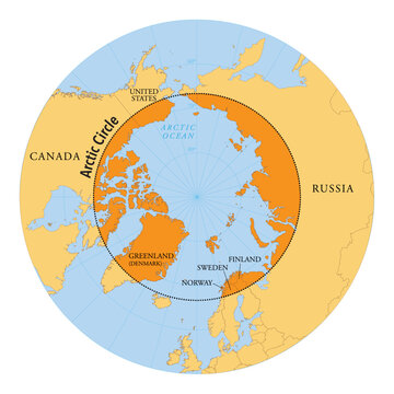 Vector map of the Arctic Circle with countries and regions: Geographic Illustration of the Polar North