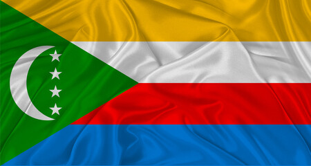 Realistic flag of Comoros waving in the wind. Comoros flag with Texture Waving in the wind