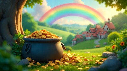 Leprechaun and Cauldron with Rainbow