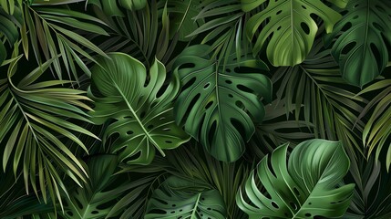 Fototapeta premium A lush background of tropical leaves.