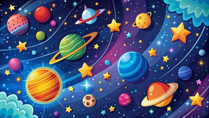 Cute Flat Style Vector Space Background with Stars for Creative Templates and Designs, Featuring Ample Copy Space for Text and Graphics in Outer Space Theme
