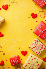 Yellow valentine vertical background for greeting, invitation, social media