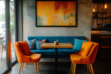 Stylish Cafe Interior Design with Vibrant Colors