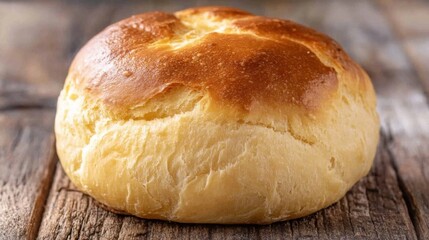 Fototapeta premium A loaf of round country bread isolated on a weathered wooden surface.