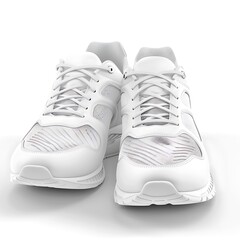 A pair of stylish white athletic shoes with a modern design, featuring breathable mesh and supportive soles.
