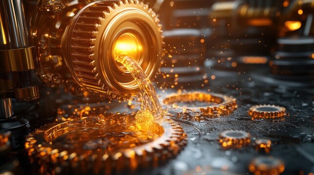 Conceptual Fuel Market Visualization Abstract Spinning Wheels and Liquid Streams Representing Global Energy Dynamics, Crude Oil Prices, Renewable Energy Transition, Supply Chain Volatility, and