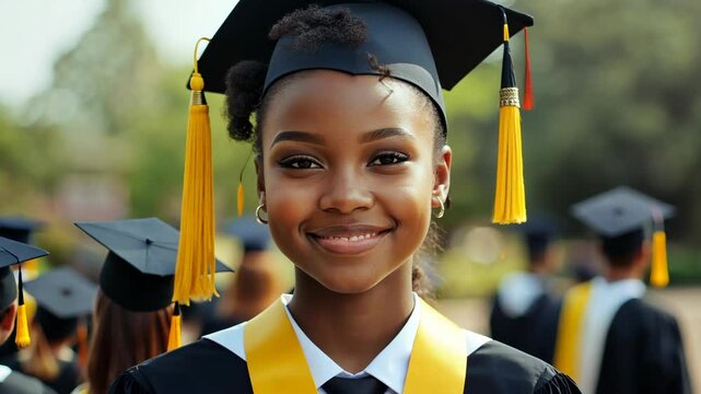 Happy graduate african american woman smiling at his graduation ceremony