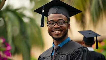 Happy graduate african american man smiling at his graduation ceremony