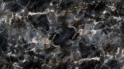 Obraz premium Close up of a black marble surface with white and gold veins.