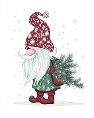 Funny Santa Claus carrying a small  fir tree behind him