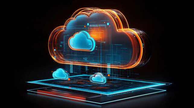 Advanced Cloud Infrastructure Hologram Depicting Data Flow and Connectivity