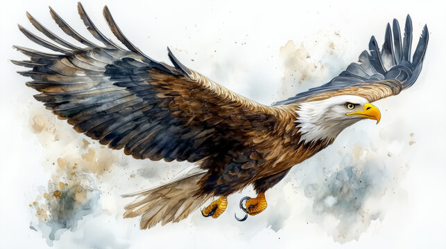 Majestic Bald Eagle in Flight - Watercolor Art