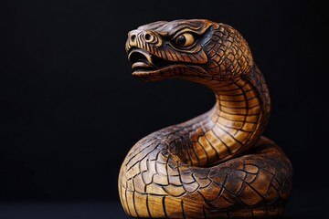 Fototapeta premium Intricate Wooden Snake Sculpture Coiled Art