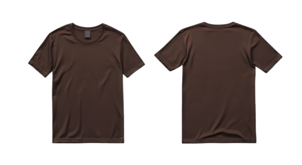 Dark Brown T-Shirt Mockup, front and back view of the t-shirt on a white background, no text or logo template for design mockups