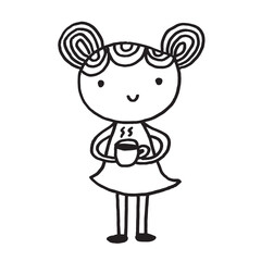 Cute girl doodle cartoon character hand drawing isolated