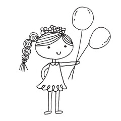 Cute girl doodle cartoon character hand drawing isolated