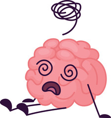 A cartoon brain is lying on its side, looking very tired and exhausted