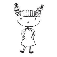 Cute girl doodle cartoon character hand drawing isolated