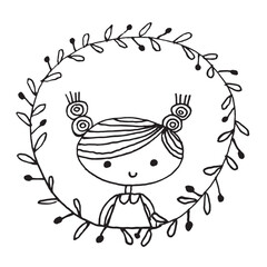 Cute girl doodle cartoon character hand drawing isolated