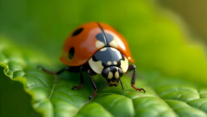 Fototapeta premium Close-Up of a Ladybug on a Leaf