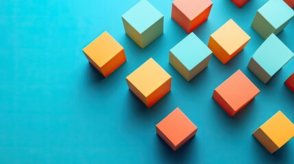 Fototapeta premium Colorful Cubes on Vibrant Blue Background for Creative Design Use