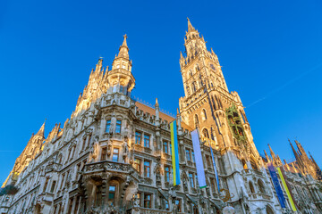 carillon with historic puppets at tne neues Rathaus - engl new city hall - in Munich,