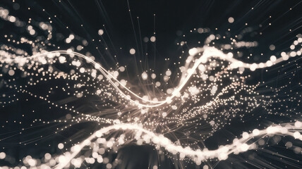 An abstract composition of flowing light strands and shimmering particles, creating a dreamlike visual experience.