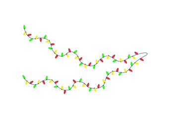 Electric garland with yellow, red and green bulbs for room decor, Christmas tree. New Year illumination. Color vector flat cartoon illustration for design