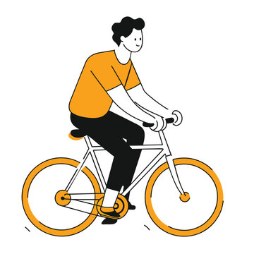 man riding orange bicycle white background clip art preview