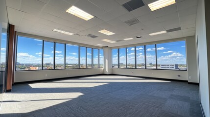 Bright and Spacious Office Interior with Large Windows and View