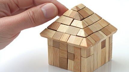 Hand building house with wooden blocks