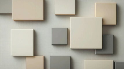 Abstract Composition of Geometric Squares in Soft Neutral Tones on Wall Surface