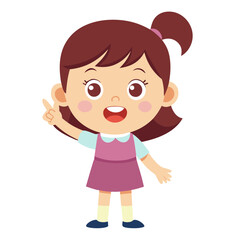 cute little girl pointing hand up cartoon illustratio
