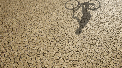 Concept or conceptual background of floor texture surface with a human shadow as silhouette. A 3d illustration metaphor for biking recreation workout, healthy lifestyle for fun leisure cycling design