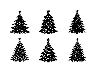 Festive Christmas Tree Set: Unique Graphic Designs, Modern Holiday Trees: Versatile Vector Illustrations, Set of christmas trees. Winter collection, Flat vector illustrations.