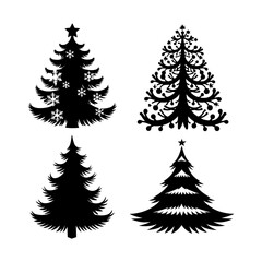 Set of Christmas Tree silhouette vector, Minimalist Christmas Tree Art for Seasonal Branding, Stylized Holiday Tree Icons: Perfect for Modern Designs