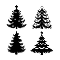 Unique Christmas Tree silhouette vector set for Festive Celebrations, Christmas or Pine tree silhouette set collection vector illustration