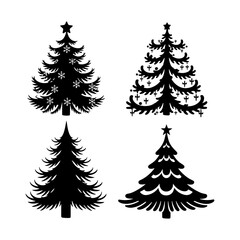 Set of Christmas Tree silhouette vector, Minimalist Christmas Tree Art for Seasonal Branding, Stylized Holiday Tree Icons: Perfect for Modern Designs