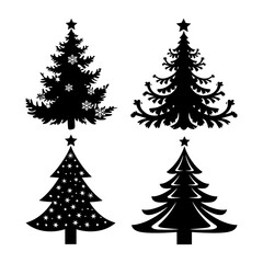 Set of Christmas Tree silhouette vector, Minimalist Christmas Tree Art for Seasonal Branding, Stylized Holiday Tree Icons: Perfect for Modern Designs