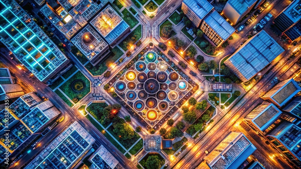 Poster drone photography of concrete numbers and data patterns representing bits and bytes in a modern digi