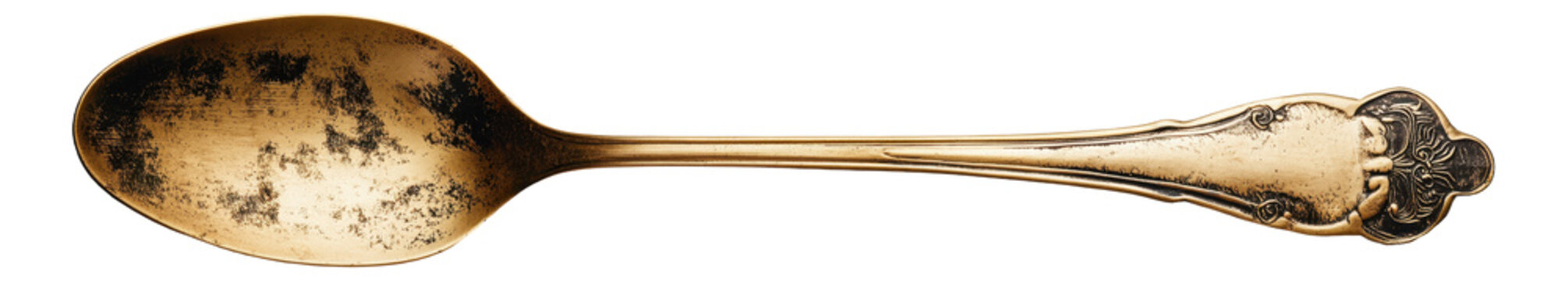 Gold antique ornate spoon with tarnish spots